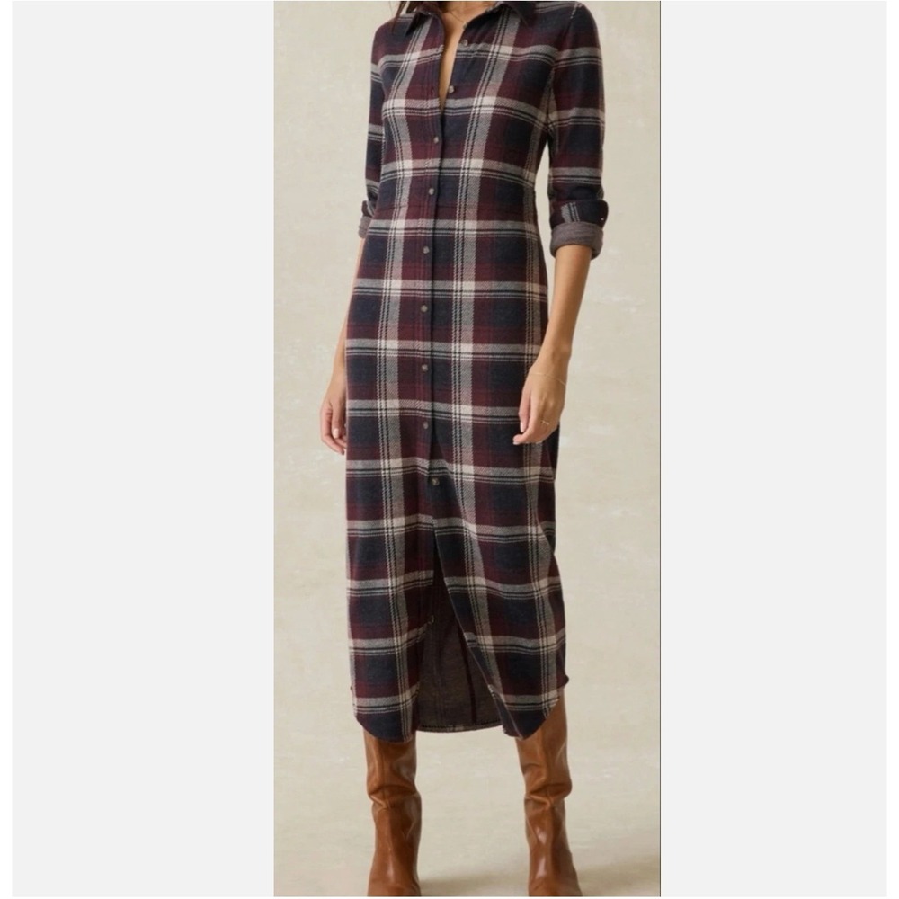 Faherty Legend‎ Plaid Sweater Maxi Shirt Dress Size M Middlecreek Moon Plaid